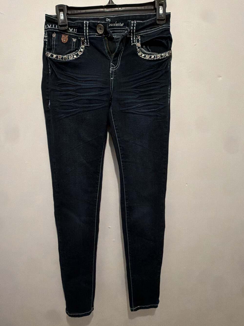 Sexy Couture Women's Dark Wash Embellished Skinny Jeans, Size 3